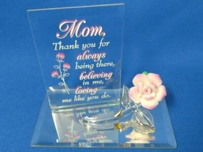 Believing in Me Mom Figurine Glass Rose Gift with 22Kt Gold & Message - Image 1 of 2