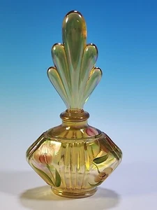2005 Fenton Gold Iridescent Art Deco Glass Hand Painted Perfume Bottle Signed - Picture 1 of 9