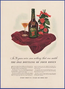Original 1941 FOUR ROSES Whiskey Liquor Alcohol Ephemera 40's Print Ad - Picture 1 of 1