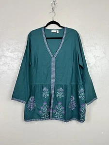 LOGO aufwendige Lori Goldstein bestickte Langarmbluse 1X - Bild 1 von 15