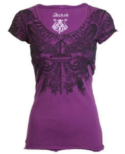 Archaic by Affliction Women's T-shirt Heart Torn Biker Tattoo - Picture 1 of 4