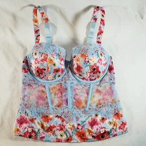 Victoria's Secret Very Sexy Floral Lace Balconette Corset Top Large Blue Poppy - Picture 1 of 9