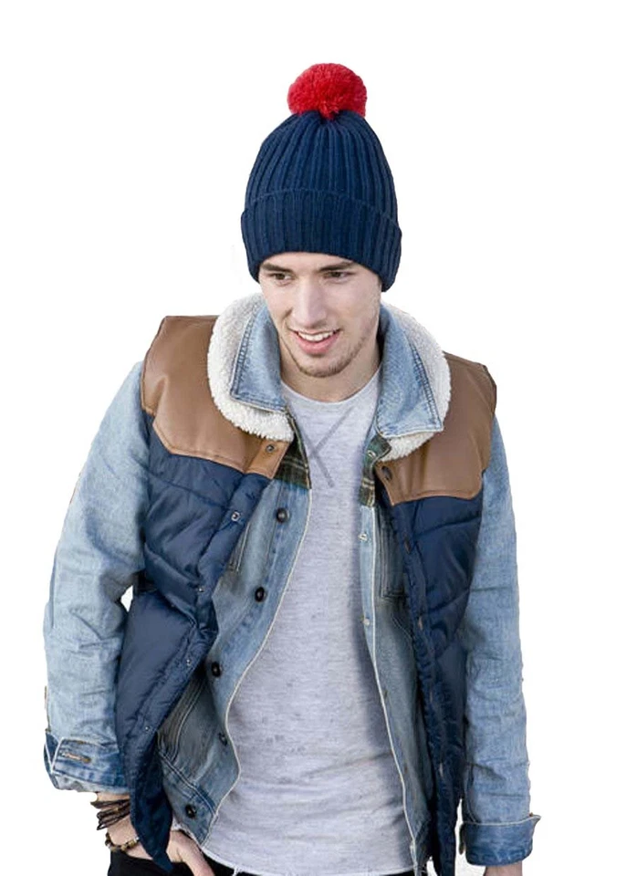 Sombrero de esquí térmico de invierno Bobble en contraste para hombre con puño giratorio - Imagen 1 de 1