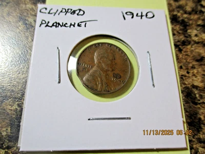 1940 LINCOLN CENT CLIPPED PLANCHET    OO - Image 1 of 2
