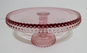 Vintage LE Smith 11" Rosa! Soporte de vidrio para pasteles Hobnail excelente estado - Imagen 1 de 7