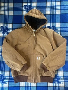 Giacca Carhartt J140 marrone tela d'anatra trapuntata foderata con cappuccio lavoro USA Small S - Foto 1 di 7