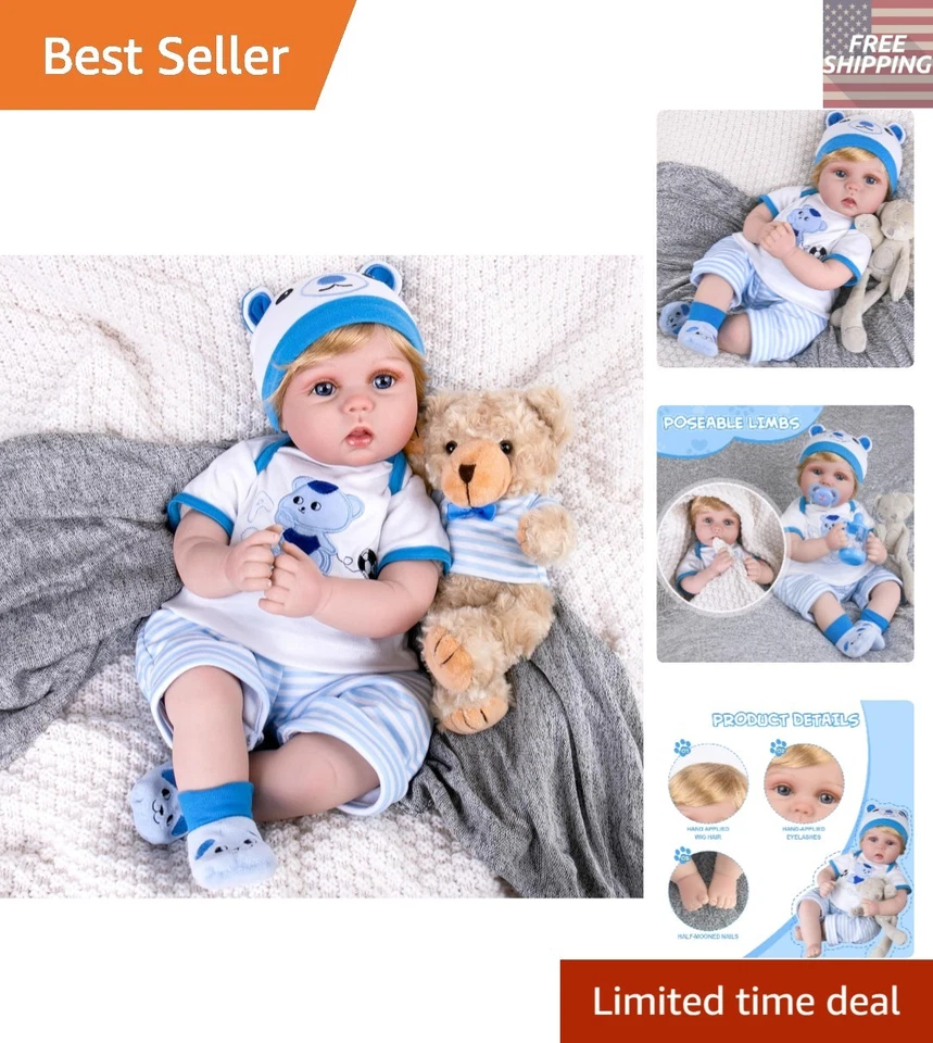 22 Inch Reborn Baby Doll Vinyl Silicone Full Body Like Realistic Boy Toy Gift