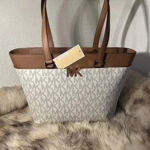 NWT Michael Kors Florence Large Tote Bag - Vanilla & Luggage - Gorgeous! - Picture 1 of 6