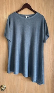 Eileen Fisher | Women’s Large | Blue Organic Linen Asymmetrical Knit Tunic Top - Picture 1 of 6