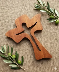 ​Solid Wood Angel Cross Crucifix 7" Silhouette Wall Hanging Religious Gift - Picture 1 of 8