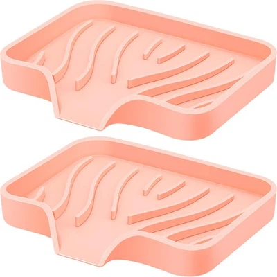 2 Pack Silicone Soap Dish with Drain Kitchen Soap Tray for Shower Bathroom - Image 1 of 4