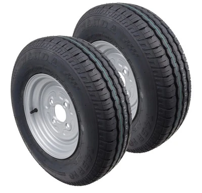 2x Rad 145/80R10 PKW Anhängerrad Rad 145R10, 145/10 LK 100x4 Felge 3,50x10 DOT25 - Bild 1 von 4