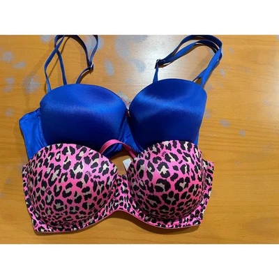 Lot of 2 PINK Victoria's Secret Multi-Way Push Up Bra Leopard Hot Pink Blue 34D - Image 1 of 4