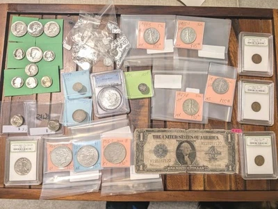 Huge Coin Lot of 38 Silver, Slabs, 1800s, Morgans, Peace, Liberty 1923 Silver 1$ - Image 1 of 4