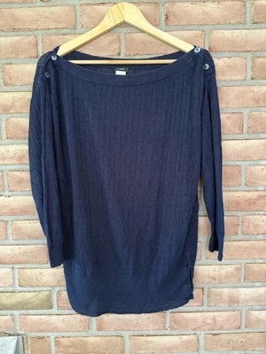 Suéter para mujer J.Crew 100 % lino talla XL azul marino tejido con cable manga 3/4 Foto 1 de 4
