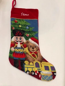 "Tren de peluche cascanueces vintage punta de aguja Steve medias de Navidad 19"" usado en excelente estado" - Imagen 1 de 5