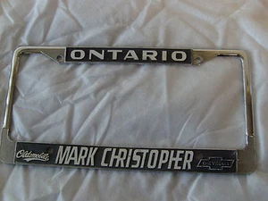 Rare Ontario CA Oldsmobile Chevrolet License Plate Frame Metal Embossed Holder - Bild 1 von 1