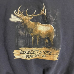 Benezett Store, Benezett, PA Blue Hoodie Sweatshirt - Youth Small SM S Bull Elk - Picture 1 of 6