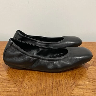 Stuart Weitzman Womens Ballet Flat 7B Black Leather Square Toe Travel Shoes - Image 1 of 4