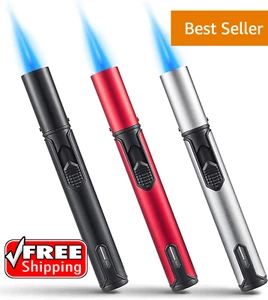 3 Pack Butane Torch Lighters, 6-inch Refillable Pen Lighter Adjustable Jet Flame - Picture 1 of 7