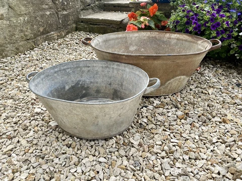 Vintage Pair Original Tin Baths, Galv. Great Planter for Salad/Veg/Flowers Cover