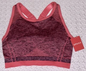SPANX Seamless Sculpt Coral Punch High Scoop Neck Crossback Sports Bra Wmn S M L - Picture 1 of 9