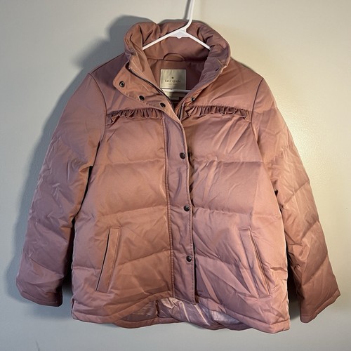 Kate Spade taglia small giacca puffer giogo con volant donna piume rosa peonia