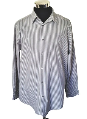 Via Europa Shirt Men's Size Large 16-16.5 Gray & White Striped Cotton Blend - Image 1 of 4