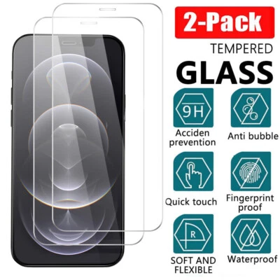 For iPhone 17 16 15 14 13 12 11 8 2-PACK Clear Tempered GLASS Screen Protector - Image 1 of 4