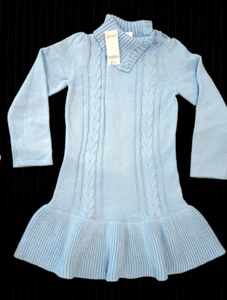 GYMBOREE Girls Blue Cable Knit Sparkle Turtleneck Long Sleeve Sweater Dress Sz 9 - Picture 1 of 7
