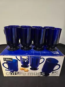 Set of 8 NIB Anchor Hocking Cobalt Blue Footed Irish Coffee Latte Cups Mugs - Picture 1 of 16