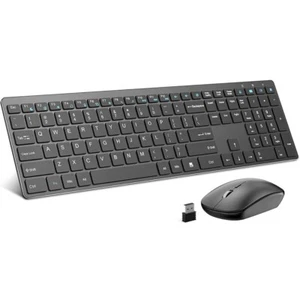 Wireless Keyboard Mouse Set Full Size Silent Slim 2.4G USB Aluminum Alloy Frame - Picture 1 of 12