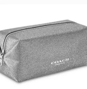 Coach Silver Shimmering Large Makeup Cosmetic Bag Toiletry Fragrance Pouch - Picture 1 of 8