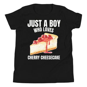 Just a Boy who Loves Cherry Cheesecake Cheese Cake Dessert Youth T-Shirt - Picture 1 of 5