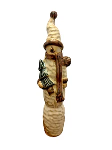 Pupazzo di neve in ceramica che tiene albero di Natale alto 8 pollici decorazione natalizia - Foto 1 di 8