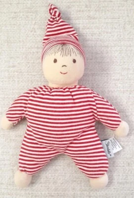Sterntaler 8" Heiko Doll  *Red White Stripe Knit Lovey Toy *Rattle Sound - Image 1 of 4