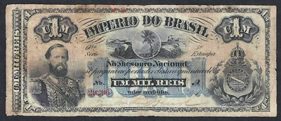 (1870) BRAZIL EMPIRE 1 MIL REIS ~ P-A244 ~ DOM PEDRO II ~ VERY SCARCE TYPE - Image 1 of 2