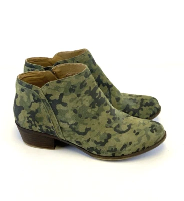 Lucky Brand Barstyn Green Camo Suede Ankle Bootie Zip Ankle Boot Low Womens 8.5 - Image 1 of 4