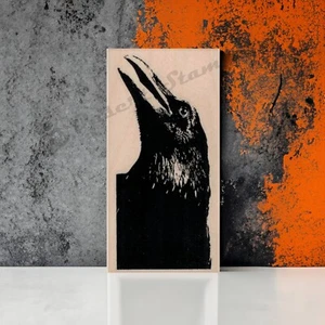 Montierter Gummistempel, Rabe schaut nach oben, Rabe, Vogel, Vögel, Halloween, Krähe Vogel - Bild 1 von 1