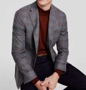 Tommy Hilfiger Men Brown Modern-Fit Plaid Blazer Sport Coat Suit Jacket Size 36S - Picture 1 of 1