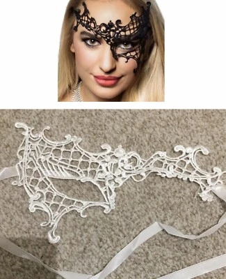 UK White lace sultry sexy half face mask masquerade one eye Phantom Of The Opera - Image 1 of 2