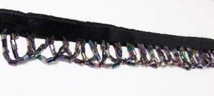 Flecos con cuentas negro arco iris cuentas cortadas cinta satinada para coser lámpara de baile - Imagen 1 de 3