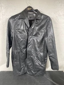 Banana Republic: Men's Black Leather Long Jacket 4 Button Size Medium - Picture 1 of 19