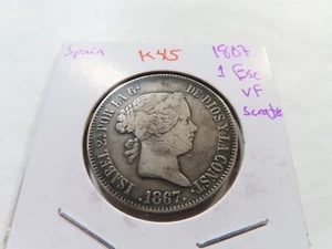 K45 Spain 1867 Escudo VF Scratches - Picture 1 of 2