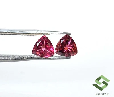 5x5 mm Natural Pink Tourmaline Trillion Cut Pair 0.83 CTS Faceted Loose Gemstone - Image 1 of 4