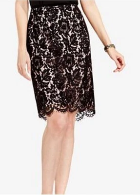  Falda lápiz moderna de encaje floral victoriana negra Vince Camuto para mujer talla 4 Foto 1 de 4