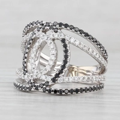 Anillo de diamantes blanco negro de 0,93 quilates de oro blanco de 18 k talla 7,5 cóctel Foto 1 de 4