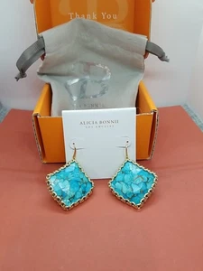 Alicia Bonnie Gold Bronze geäderte Türkis Ohrhänger - Harper Einzelhandel 58 $ - Bild 1 von 9