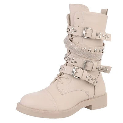 Damen Schnürschuhe mit Nieten und Strass Ital-Design 2401 in Beige