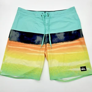 Quiksilver Boardshorts Herren 34 Taille blau orange gestreift Surf Seide Badehose - Bild 1 von 13